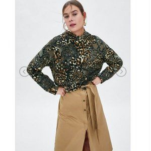 Zara Hoodie Cropped Sweatshirt Leopard Snake Print Large Cotton Long Sle…